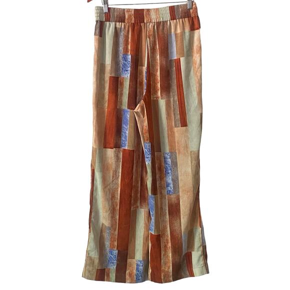 Anthropologie Maison d'Amelie US 8 Brown Abstract Print Wide Leg Pants Boho Art - Picture 3 of 7